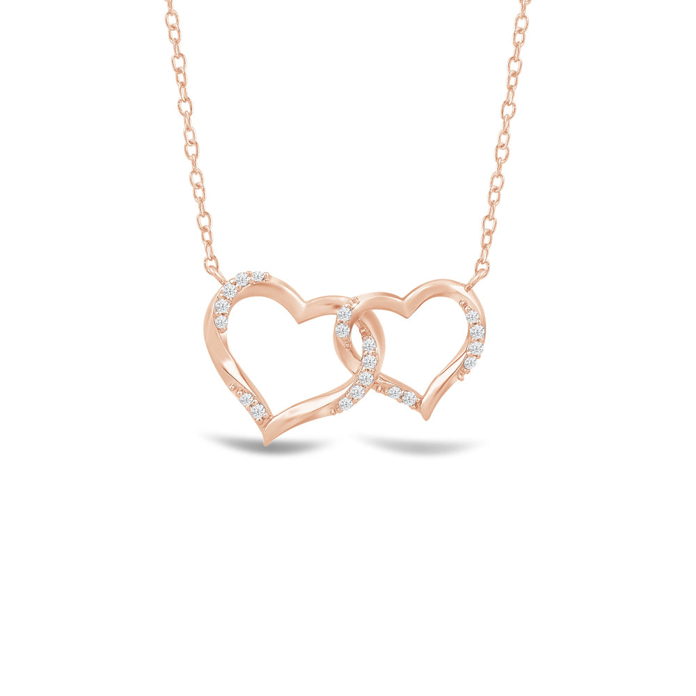 Twisted Lab Created Diamond Studded Interlocked Heart Necklace with 14KT Rose Gold / Lab / 1/10 Cut Diamond in 14KT Rose Gold / Lab / 1/10 view 1
