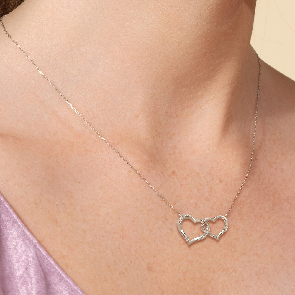 Twisted Lab Created Diamond Studded Interlocked Heart Necklace with 14KT Yellow Gold / Lab / 1/10 Cut Diamond in 14KT Yellow Gold / Lab / 1/10 view 2
