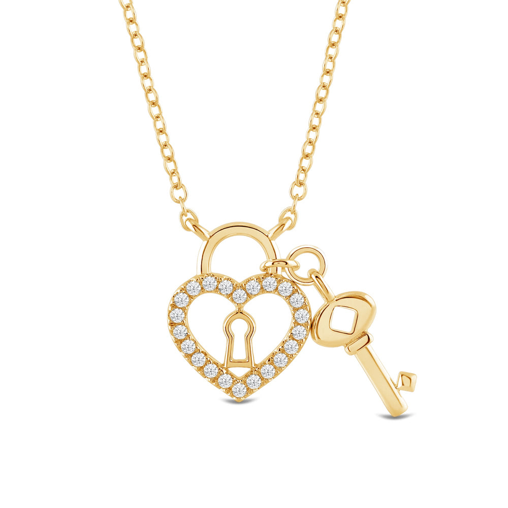 Petite Lab Created Diamond Heart & Key Necklace with 14KT Yellow Gold / Lab / 1/8 Cut Diamond in 14KT Yellow Gold / Lab / 1/8 view 3
