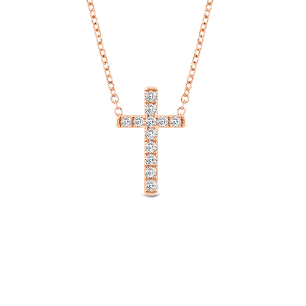Petite Lab Created Diamond Cross Necklace with 14KT Rose Gold / Lab / 1/5 Cut Diamond in 14KT Rose Gold / Lab / 1/5 view 1
