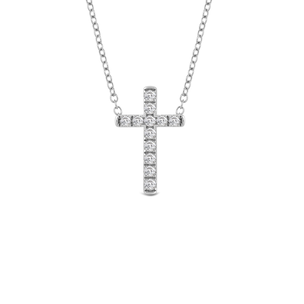 Petite Lab Created Diamond Cross Necklace with 14KT White Gold / Lab / 1/5 Cut Diamond in 14KT White Gold / Lab / 1/5 view 1
