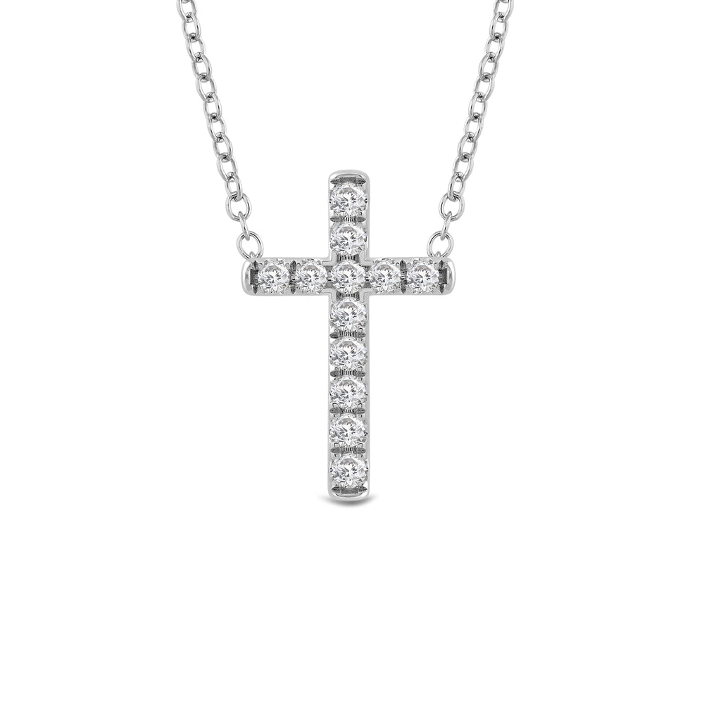 Petite Lab Created Diamond Cross Necklace with 14KT White Gold / Lab / 1/5 Cut Diamond in 14KT White Gold / Lab / 1/5 view 2
