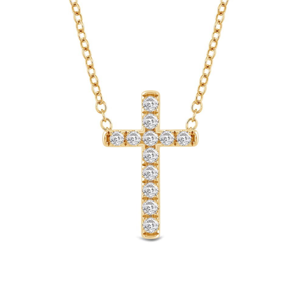 Petite Lab Created Diamond Cross Necklace with 14KT Yellow Gold / Lab / 1/5 Cut Diamond in 14KT Yellow Gold / Lab / 1/5 view 2
