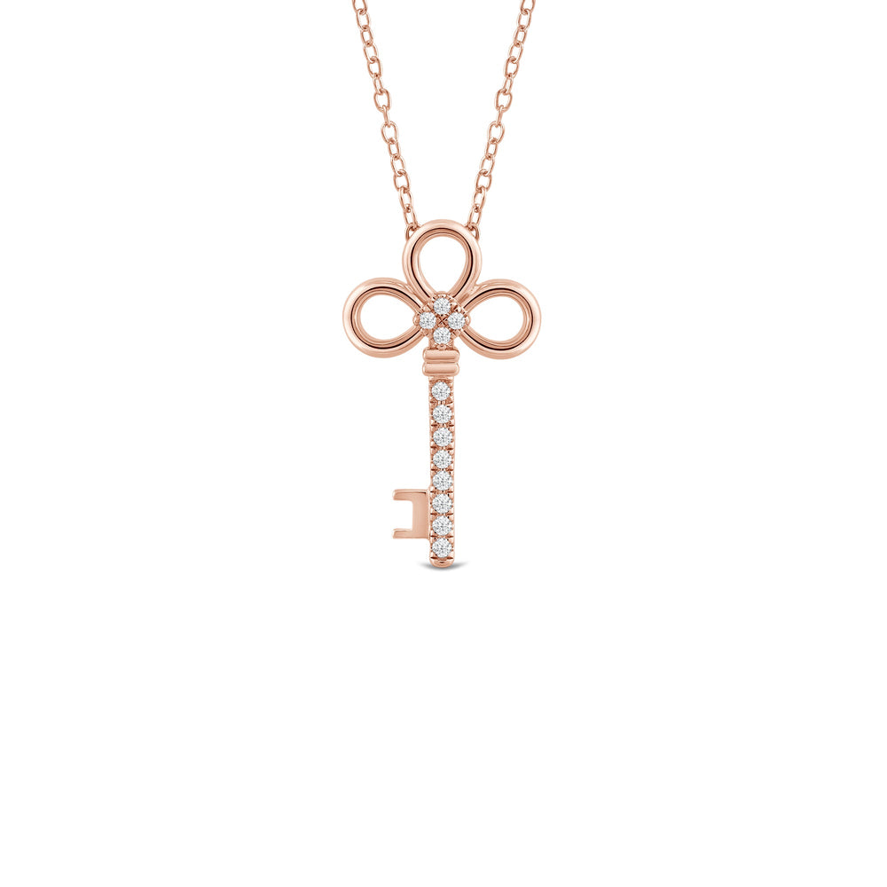 Vintage Lab Created Diamond Key Necklace with 14KT Rose Gold / Lab / 1/10 Cut Diamond in 14KT Rose Gold / Lab / 1/10 view 1
