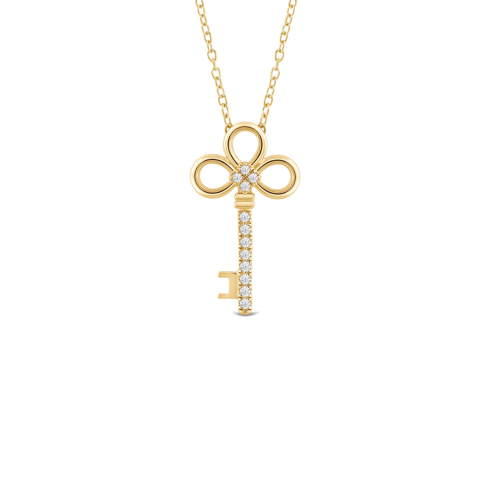 Vintage Lab Created Diamond Key Necklace with 14KT Yellow Gold / Lab / 1/10 Cut Diamond in 14KT Yellow Gold / Lab / 1/10 view 1
