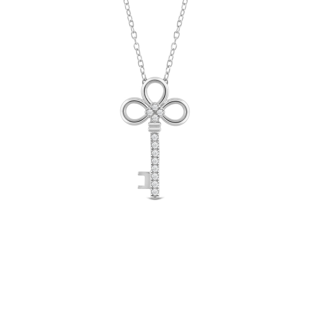 Vintage Lab Created Diamond Key Necklace with 14KT White Gold / Lab / 1/10 Cut Diamond in 14KT White Gold / Lab / 1/10 view 1
