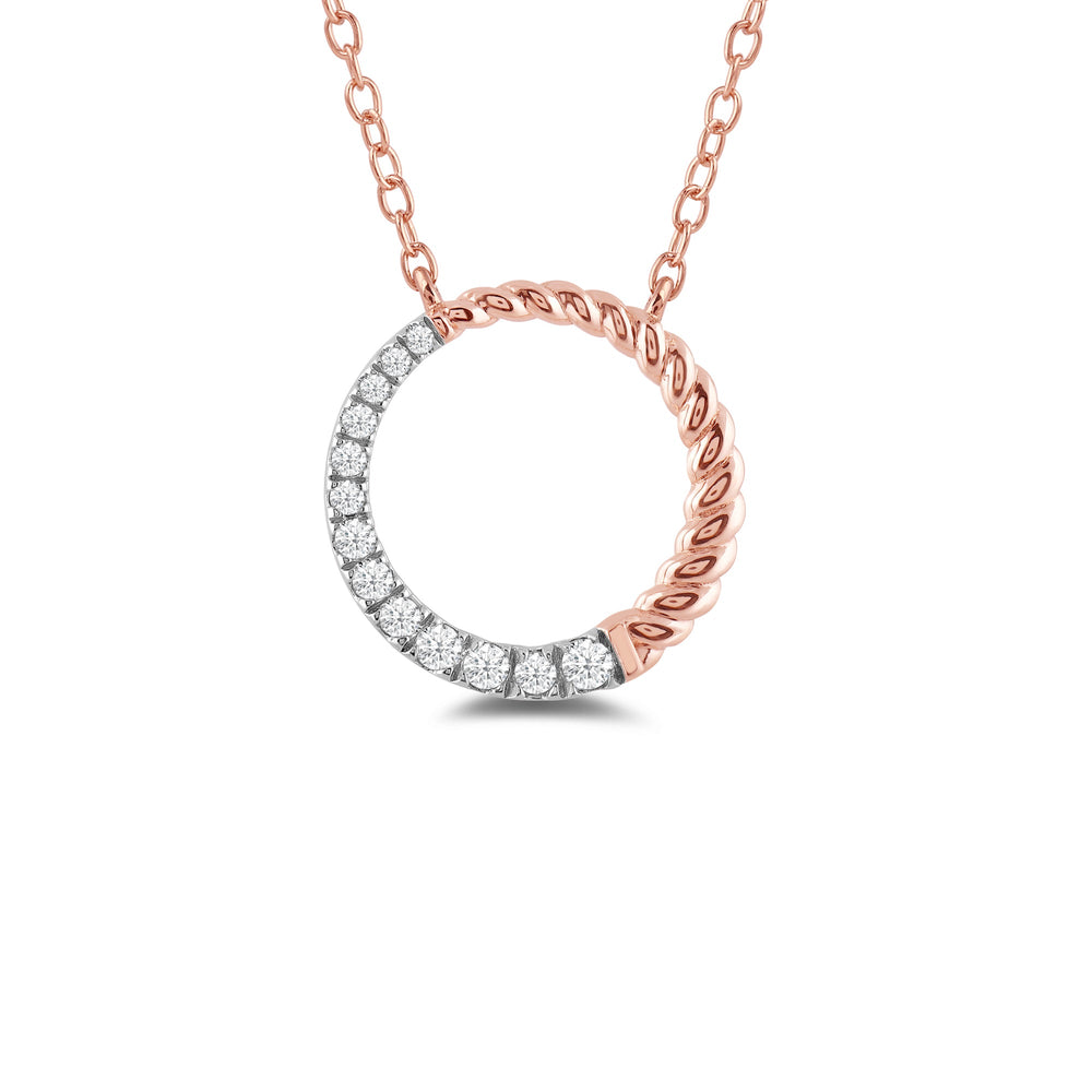 Rope & Graduating Diamond Line Round Pendant with 14KT Rose Gold / Lab / 1/6 Cut Diamond in 14KT Rose Gold / Lab / 1/6 view 1
