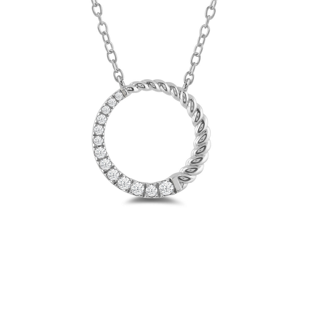 Rope & Graduating Diamond Line Round Pendant with 14KT White Gold / Lab / 1/6 Cut Diamond in 14KT White Gold / Lab / 1/6 view 1

