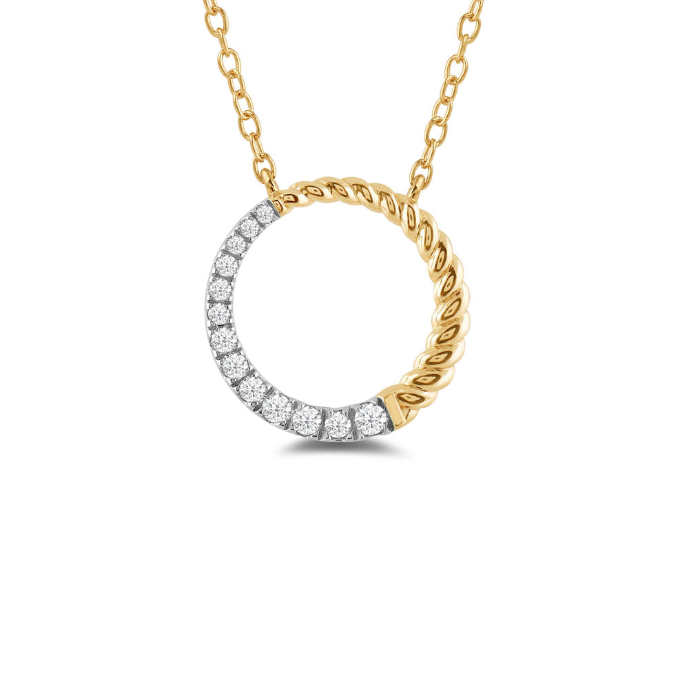 Rope & Graduating Diamond Line Round Pendant with 14KT Yellow Gold / Lab / 1/6 Cut Diamond in 14KT Yellow Gold / Lab / 1/6 view 1
