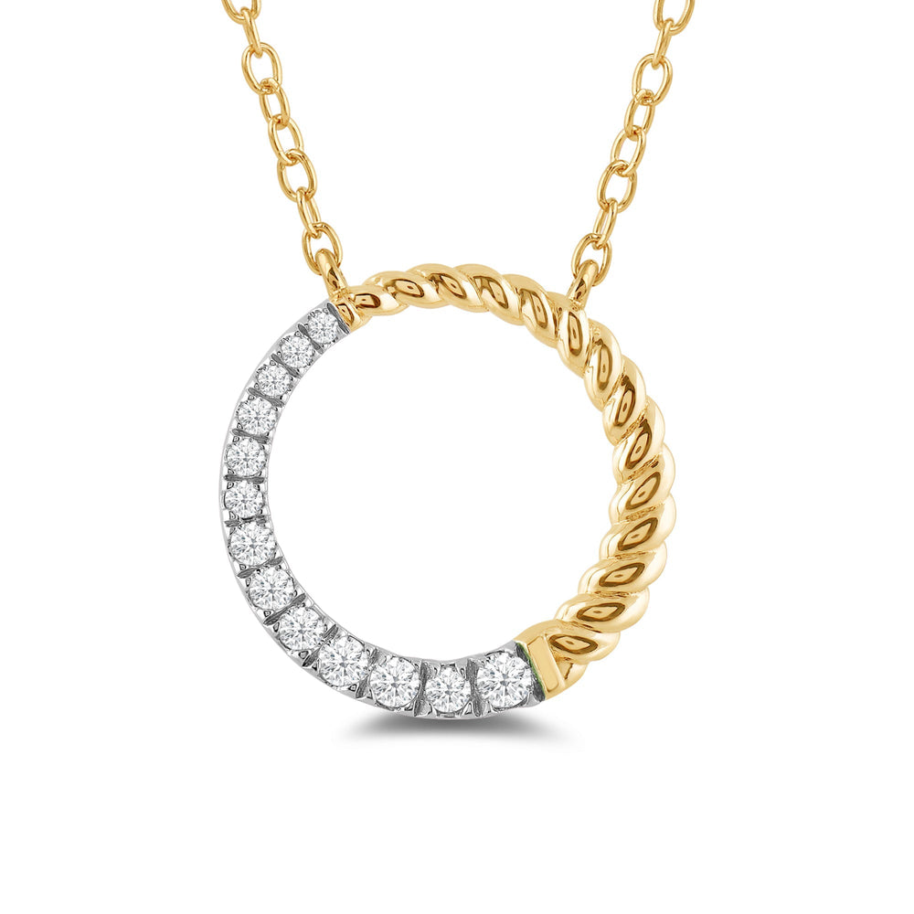 Rope & Graduating Diamond Line Round Pendant with 14KT Yellow Gold / Lab / 1/6 Cut Diamond in 14KT Yellow Gold / Lab / 1/6 view 2
