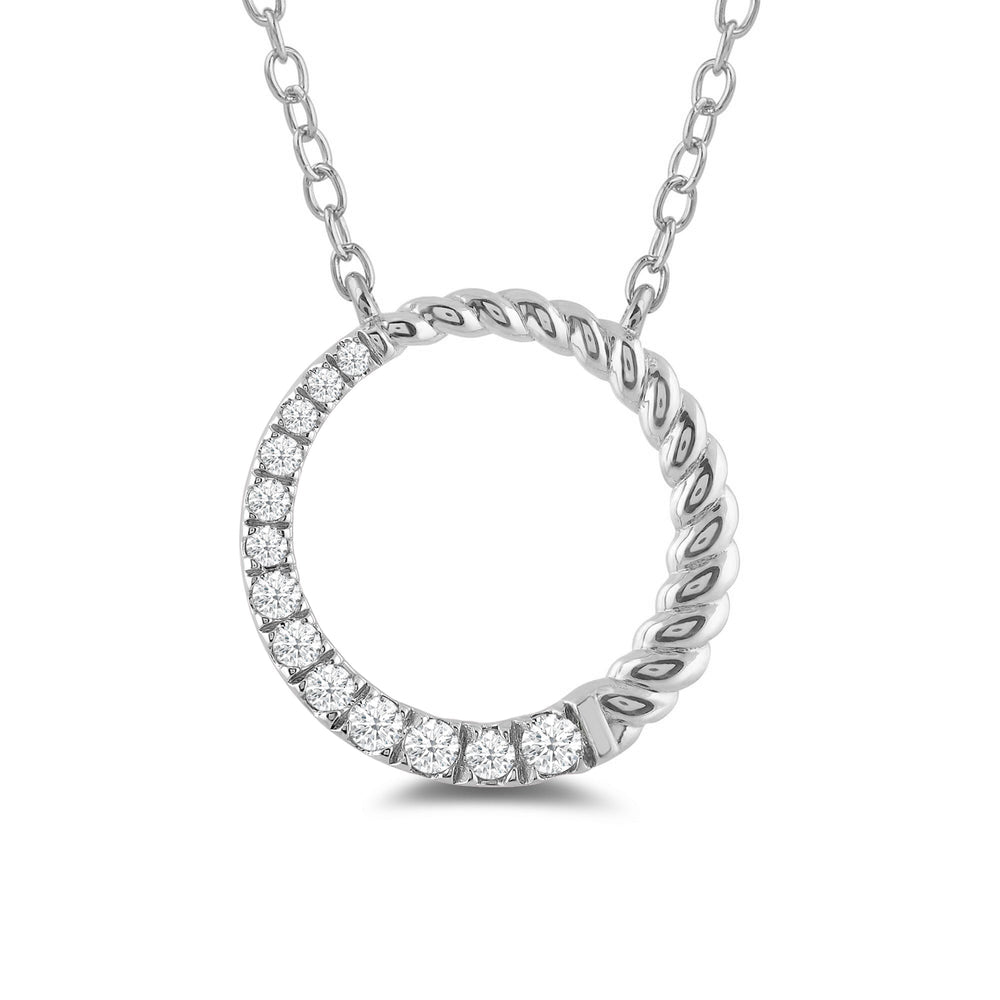 Rope & Graduating Diamond Line Round Pendant with 14KT White Gold / Lab / 1/6 Cut Diamond in 14KT White Gold / Lab / 1/6 view 2
