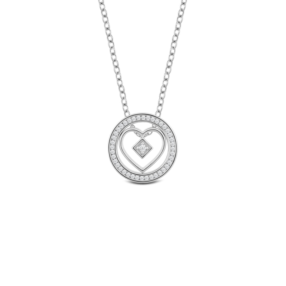 Two In One Lab Created Diamond Heart In A Circle Pendant with 14KT White Gold / Lab / 1/4 Cut Diamond in 14KT White Gold / Lab / 1/4 view 1
