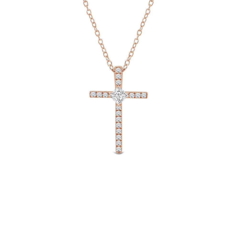 Kite Set Princess Lab Created Diamond Cross Pendant with 14KT Rose Gold / Lab / 1/5 Cut Diamond in 14KT Rose Gold / Lab / 1/5 view 1
