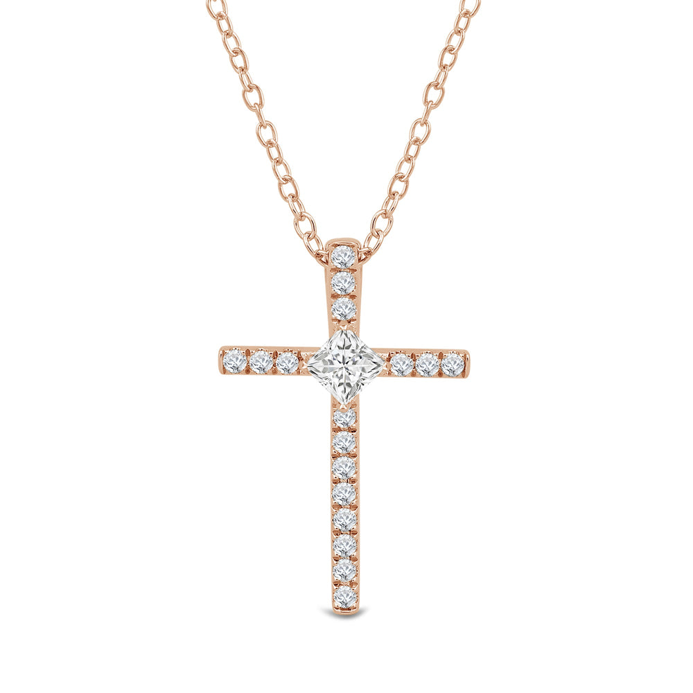 Kite Set Princess Lab Created Diamond Cross Pendant with 14KT Rose Gold / Lab / 1/5 Cut Diamond in 14KT Rose Gold / Lab / 1/5 view 2
