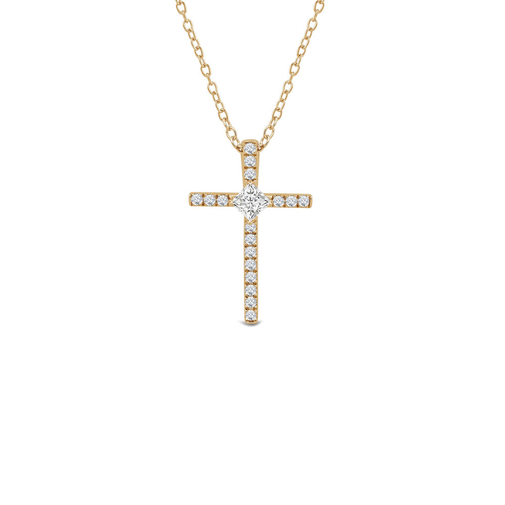 Kite Set Princess Lab Created Diamond Cross Pendant with 14KT Yellow Gold / Lab / 1/5 Cut Diamond in 14KT Yellow Gold / Lab / 1/5 view 1
