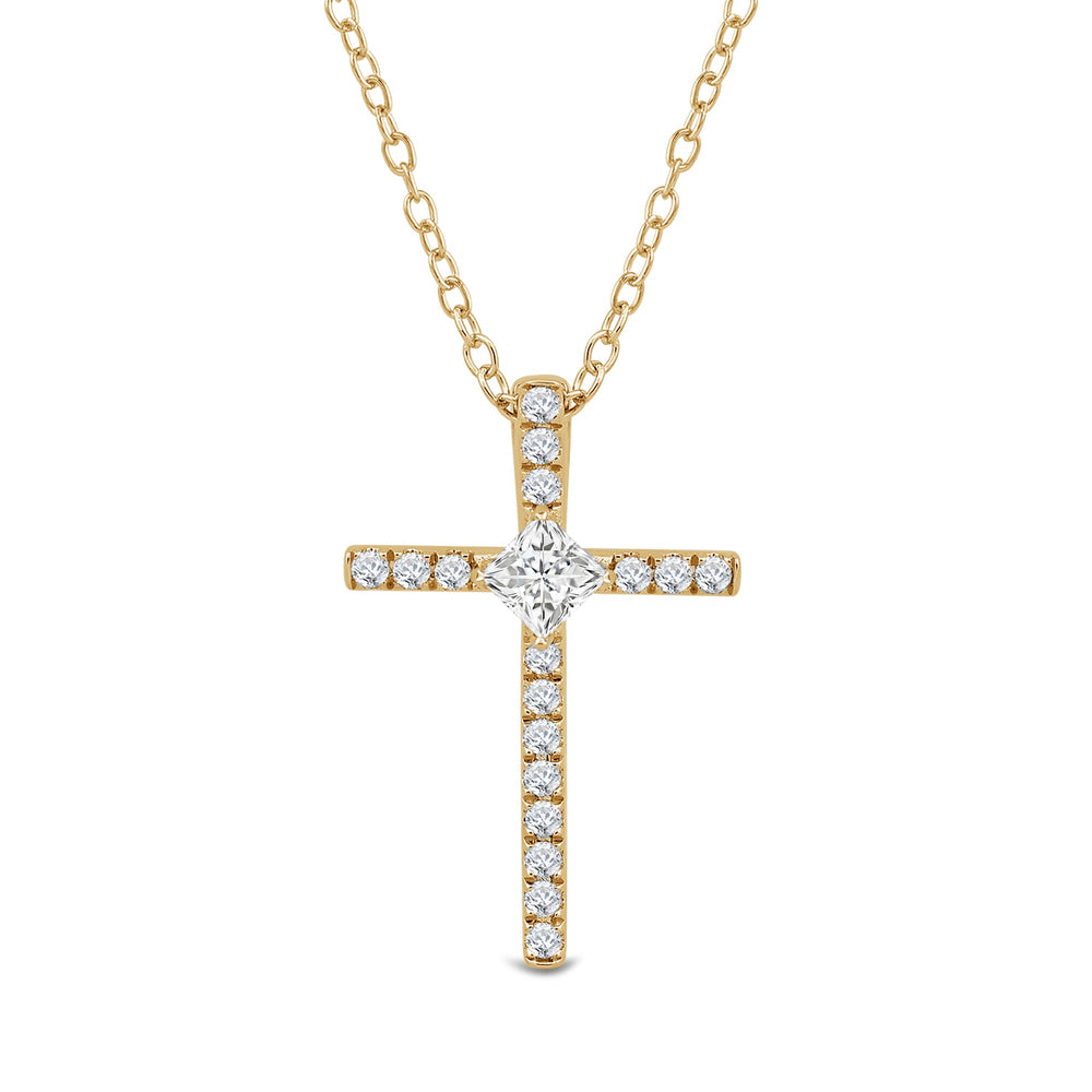 Kite Set Princess Lab Created Diamond Cross Pendant with 14KT Yellow Gold / Lab / 1/5 Cut Diamond in 14KT Yellow Gold / Lab / 1/5 view 2
