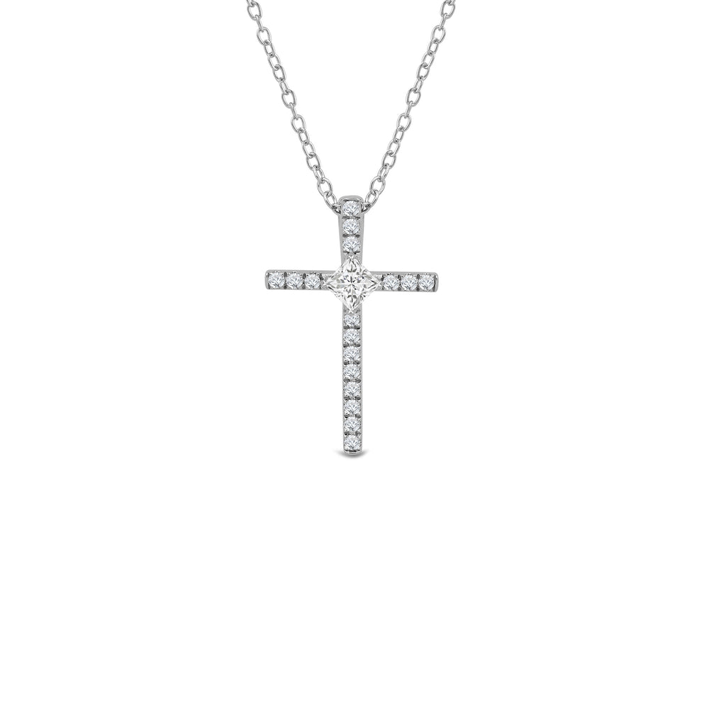 Kite Set Princess Lab Created Diamond Cross Pendant with 14KT White Gold / Lab / 1/5 Cut Diamond in 14KT White Gold / Lab / 1/5 view 1
