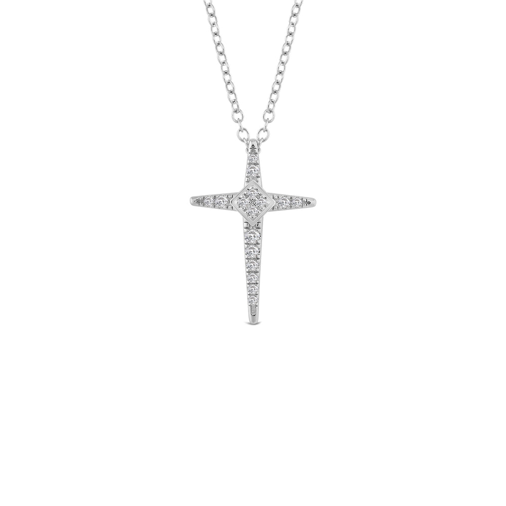 Pointed Lab Created Diamond Cross Pendant with 14KT White Gold / Lab / 1/8 Cut Diamond in 14KT White Gold / Lab / 1/8 view 1
