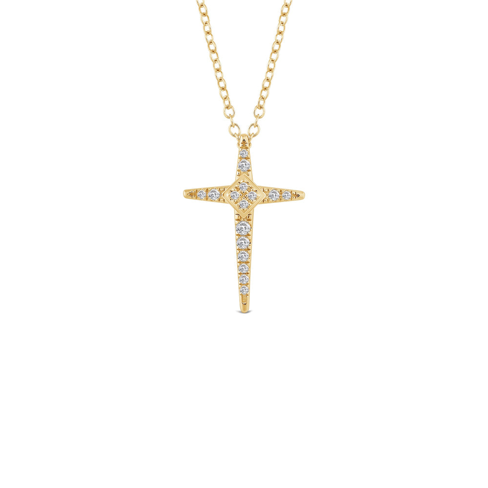 Pointed Lab Created Diamond Cross Pendant with 14KT Yellow Gold / Lab / 1/8 Cut Diamond in 14KT Yellow Gold / Lab / 1/8 view 1
