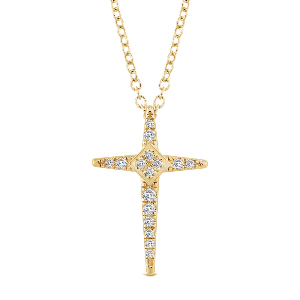 Pointed Lab Created Diamond Cross Pendant with 14KT Yellow Gold / Lab / 1/8 Cut Diamond in 14KT Yellow Gold / Lab / 1/8 view 2
