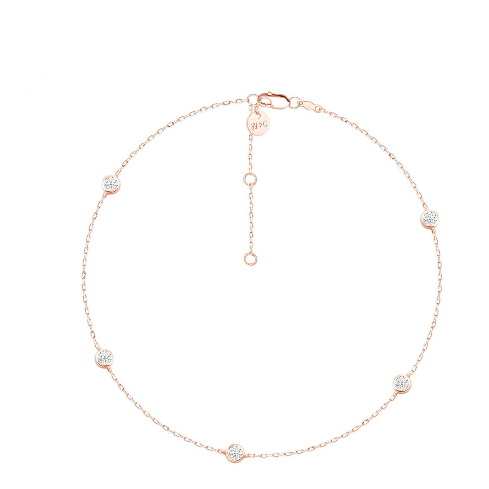Five Stone Station Diamond Necklace with Lab Cut Diamond in 14KT Rose Gold view 3
