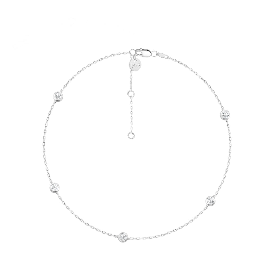Five Stone Station Diamond Necklace with Lab Cut Diamond in 14KT White Gold view 4

