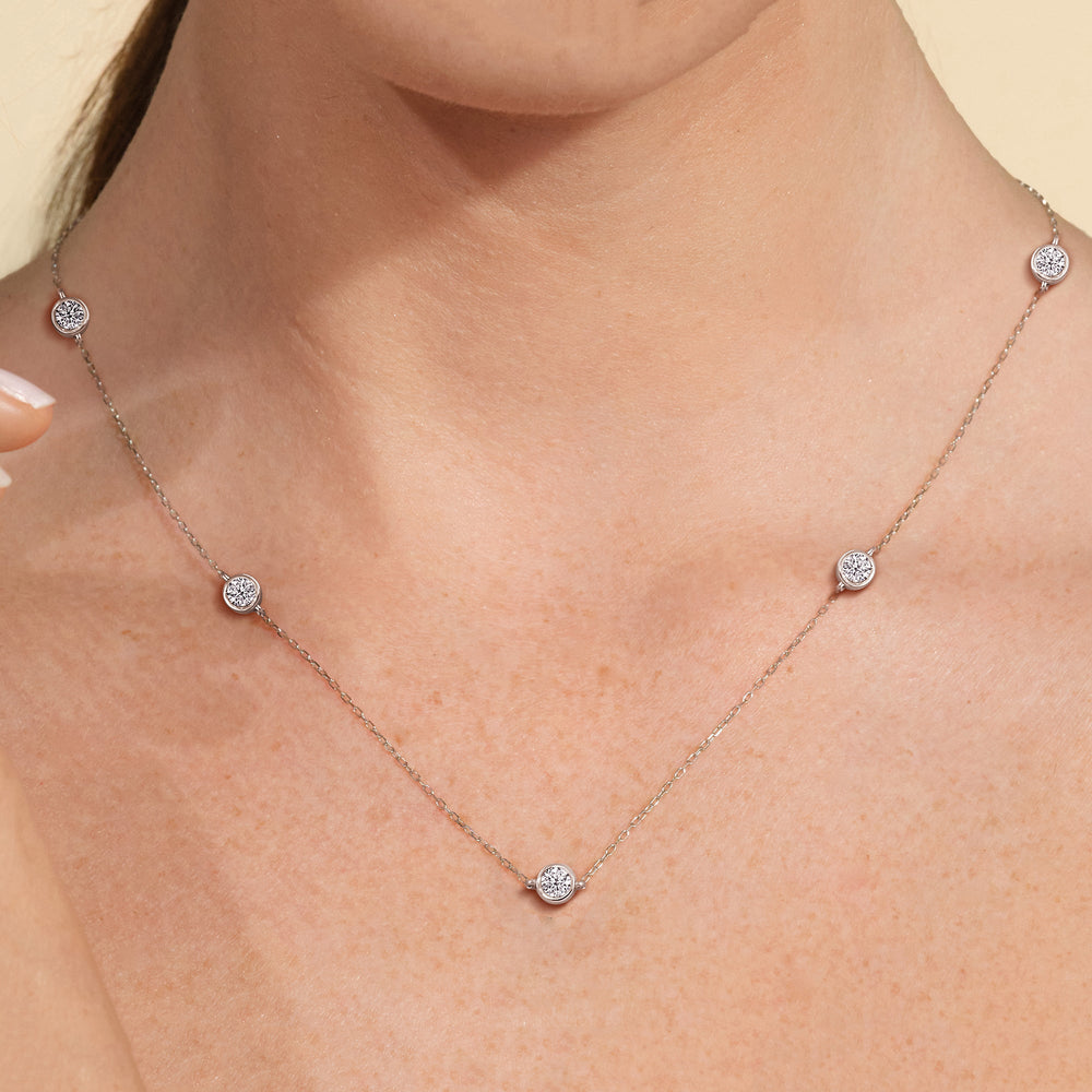 Five Stone Station Diamond Necklace with 14KT White Gold / Lab / 1/2 Cut Diamond in 14KT White Gold / Lab / 1/2 view 2
