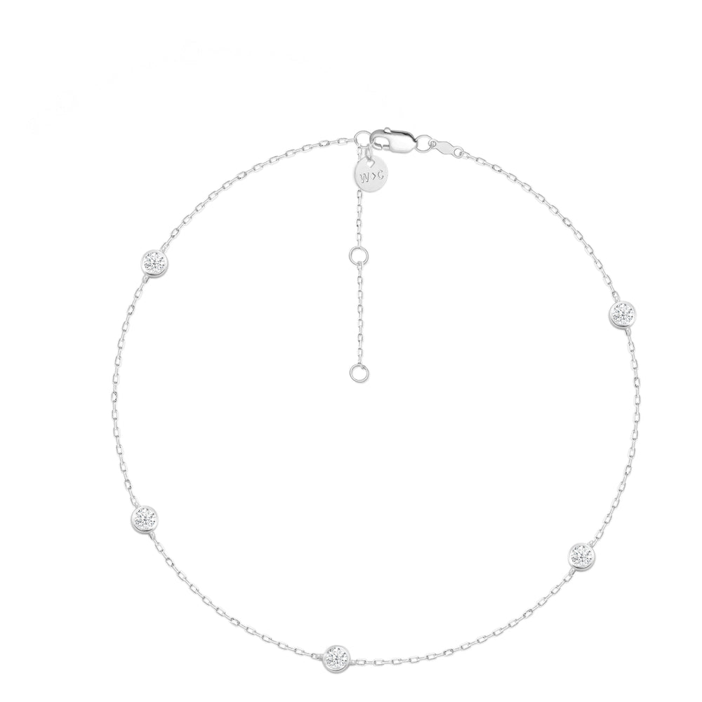 Five Stone Station Diamond Necklace with Lab Cut Diamond in 14KT White Gold view 4
