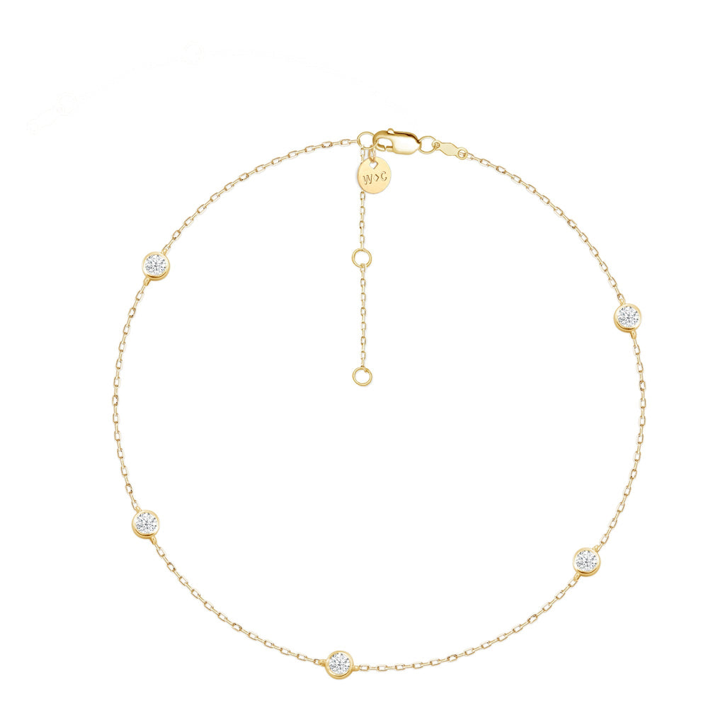 Five Stone Station Diamond Necklace with Lab Cut Diamond in 14KT Yellow Gold view 4
