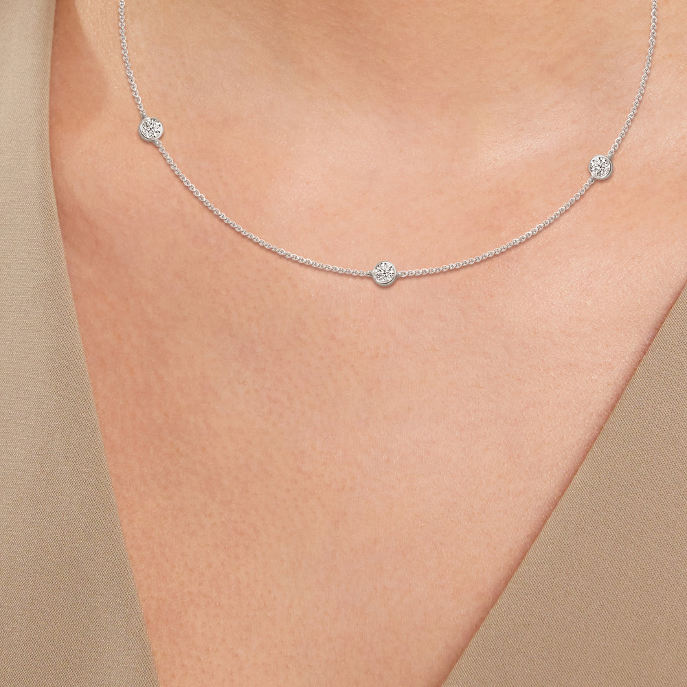 Five Stone Station Diamond Necklace with Lab Cut Diamond in 14KT Rose Gold view 2
