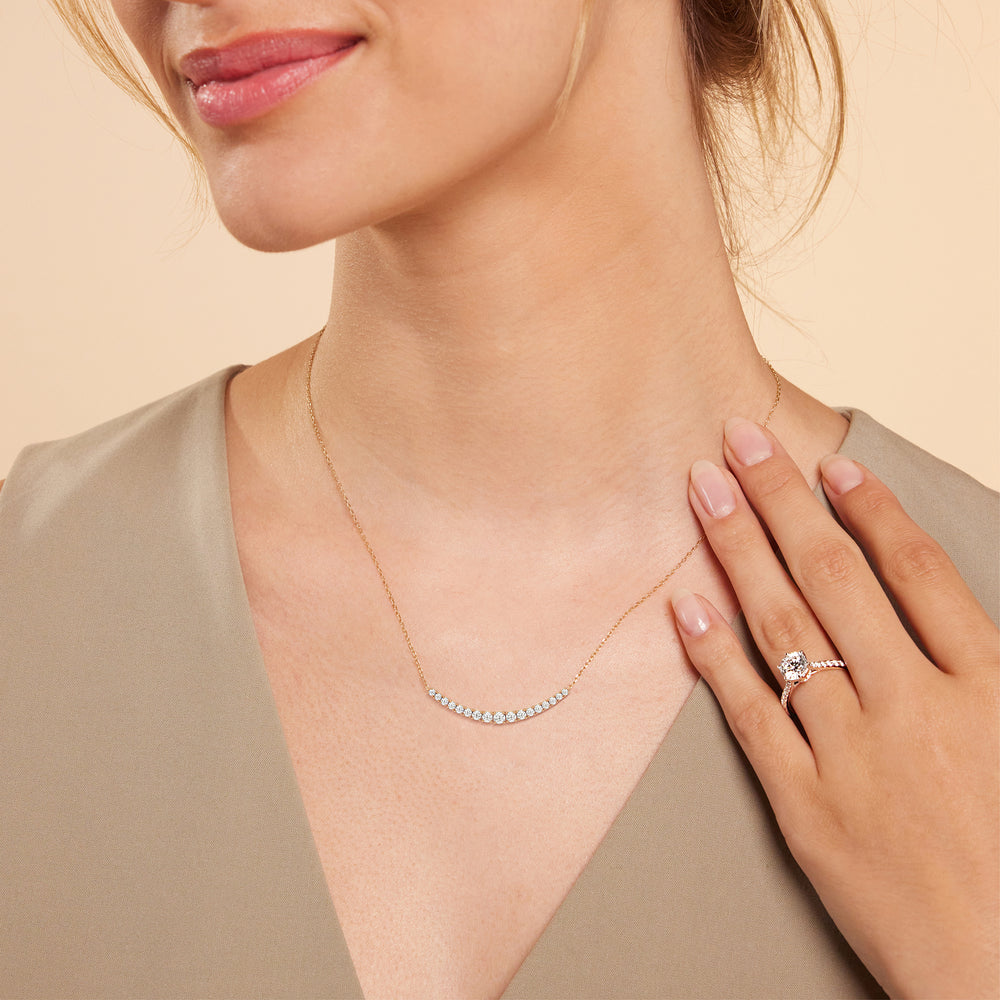 Diamond Line Chain Necklace with 14KT White Gold / Lab / 1 1/10 Cut Diamond in 14KT White Gold / Lab / 1 1/10 view 3
