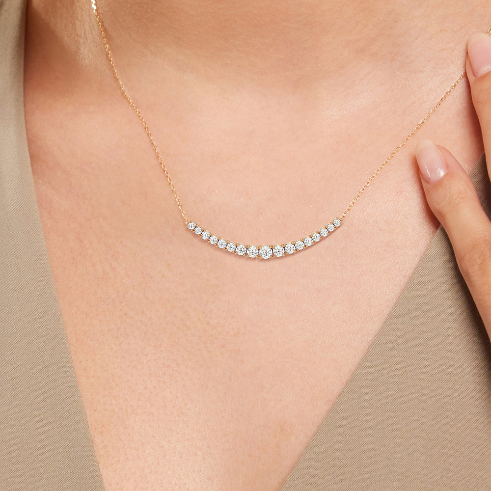 Diamond Line Chain Necklace with 14KT White Gold / Lab / 1 1/10 Cut Diamond in 14KT White Gold / Lab / 1 1/10 view 2
