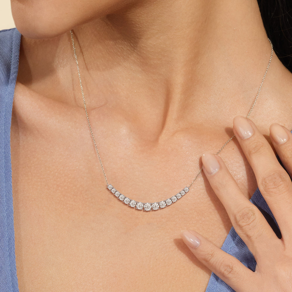 Diamond Line Chain Necklace with 14KT White Gold / Lab / 3 Cut Diamond in 14KT White Gold / Lab / 3 view 2
