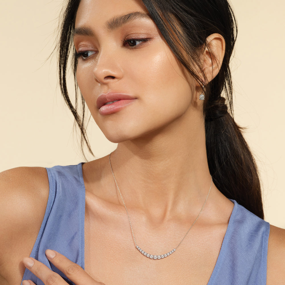 Diamond Line Chain Necklace with 14KT White Gold / Lab / 3 Cut Diamond in 14KT White Gold / Lab / 3 view 3
