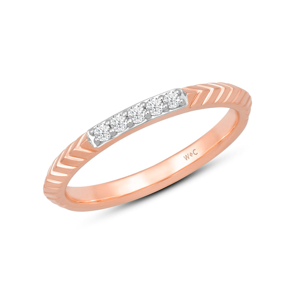 Slim Textured Diamond Ring with Jan Cut Diamond in 14KT Rose Gold / Lab / 10 view 3
