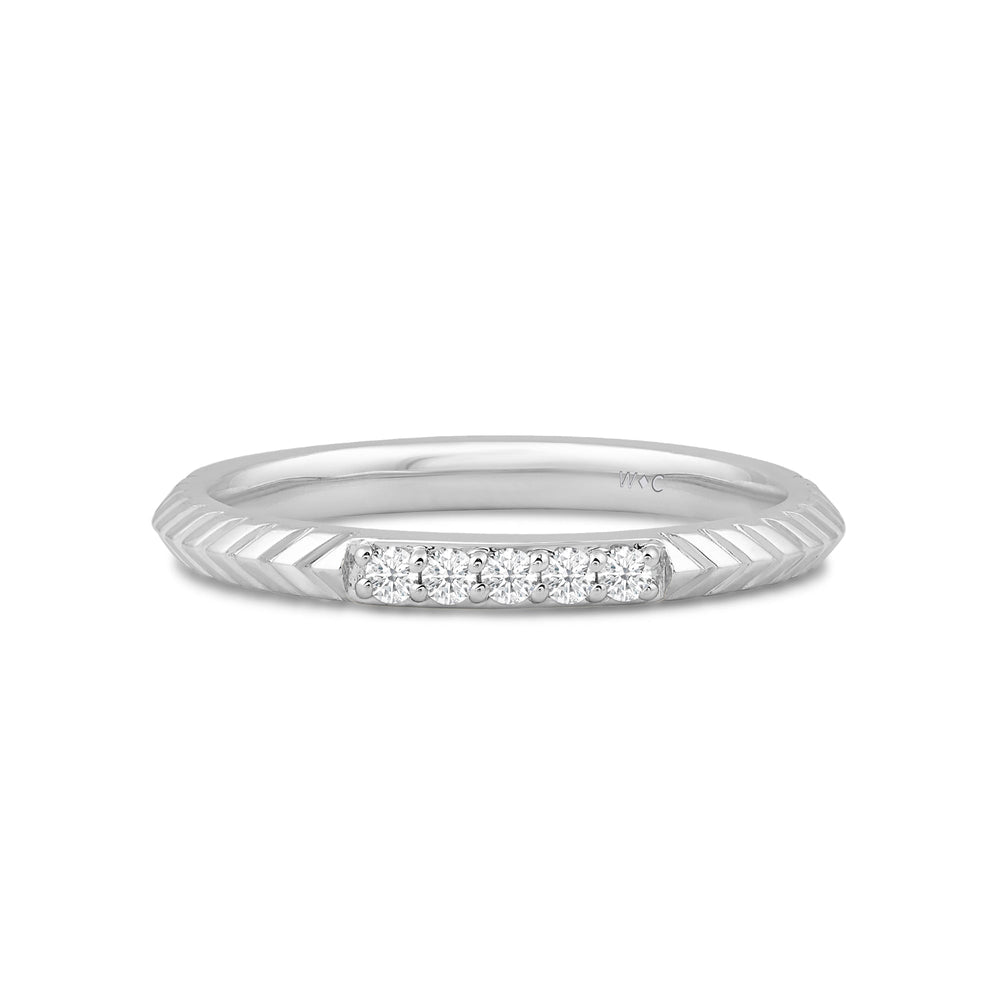 Slim Textured Diamond Ring with Jan Cut Diamond in 14KT White Gold / Lab / 10 view 1
