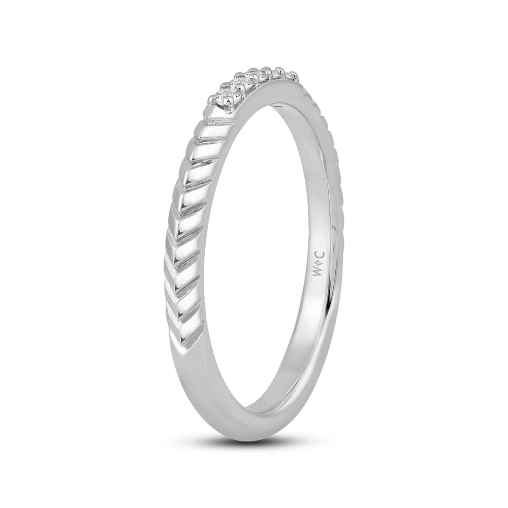 Slim Textured Diamond Ring with Jan Cut Diamond in 14KT White Gold / Lab / 10 view 4
