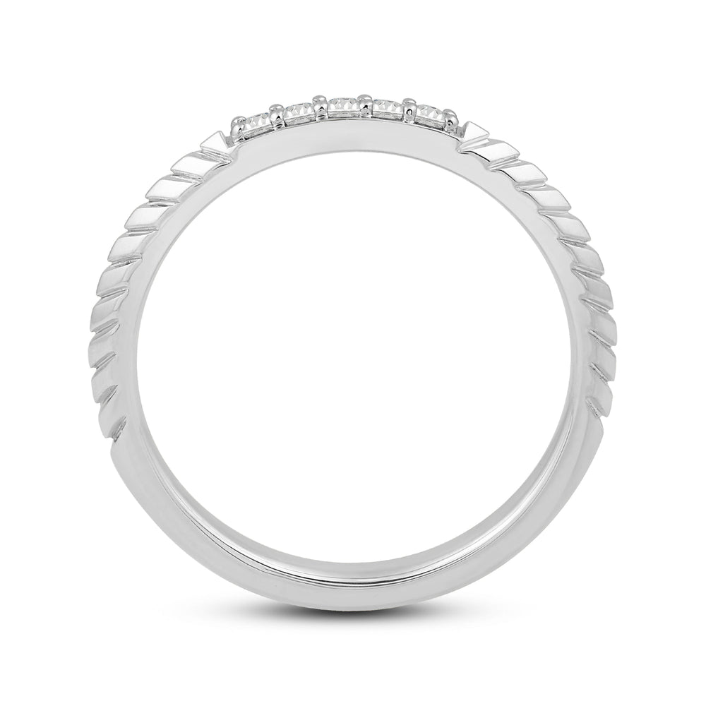 Slim Textured Diamond Ring with Jan Cut Diamond in 14KT White Gold / Lab / 10 view 2
