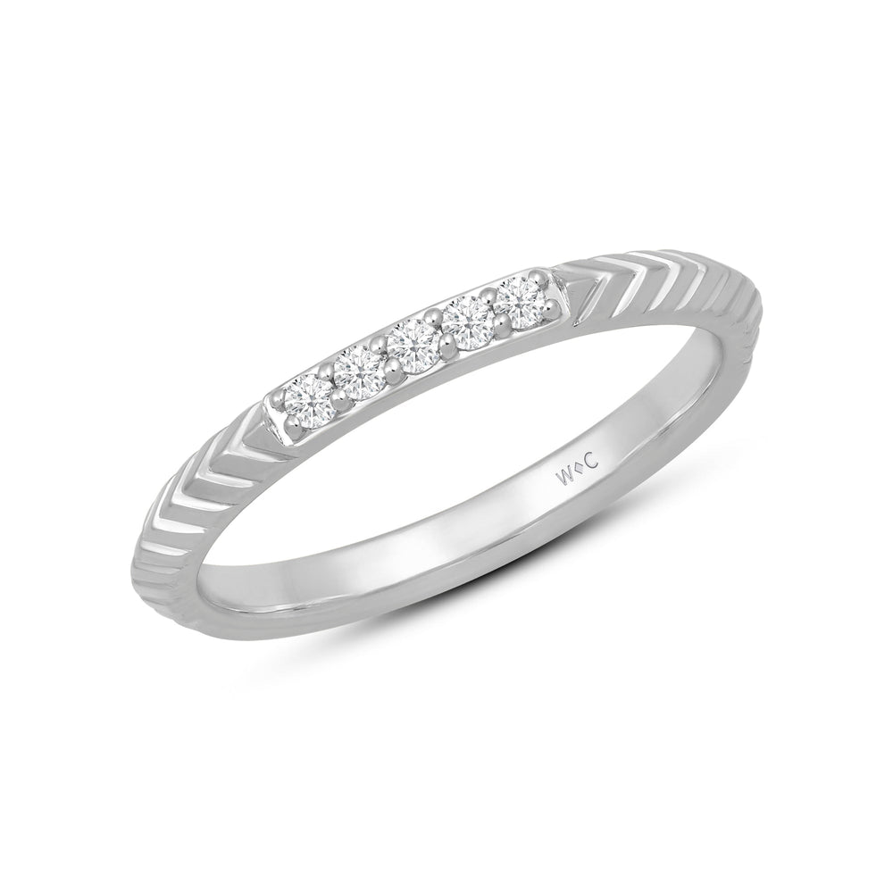 Slim Textured Diamond Ring with Jan Cut Diamond in 14KT White Gold / Lab / 10 view 3

