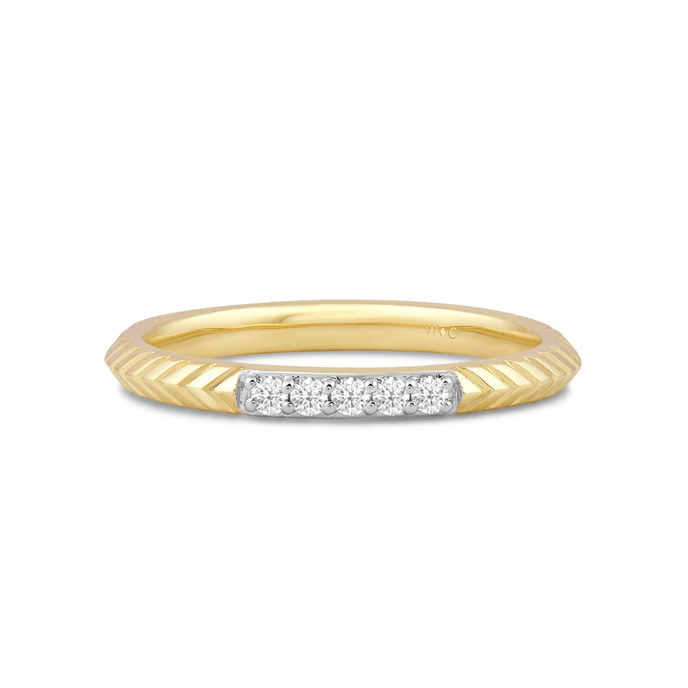 Slim Textured Diamond Ring with Jan Cut Diamond in 14KT Yellow Gold / Lab / 10 view 1
