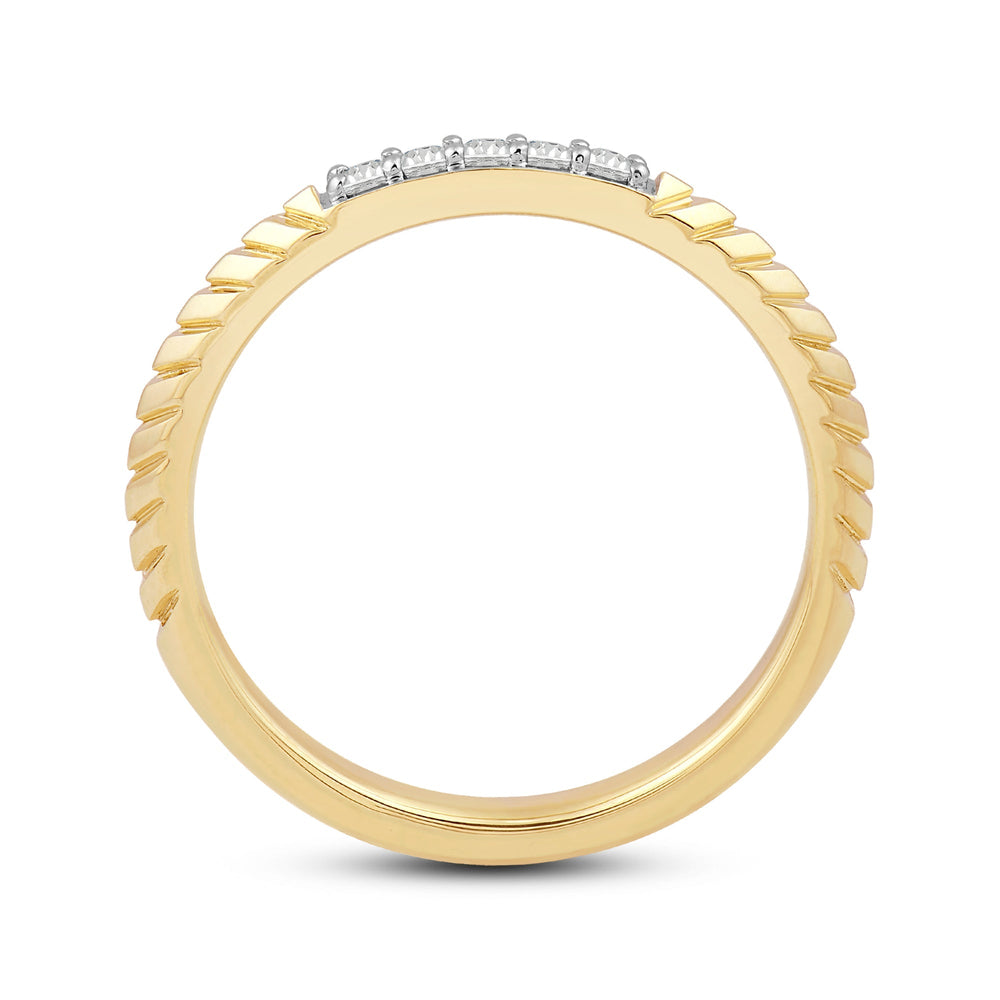 Slim Textured Diamond Ring with Jan Cut Diamond in 14KT Yellow Gold / Lab / 10 view 2
