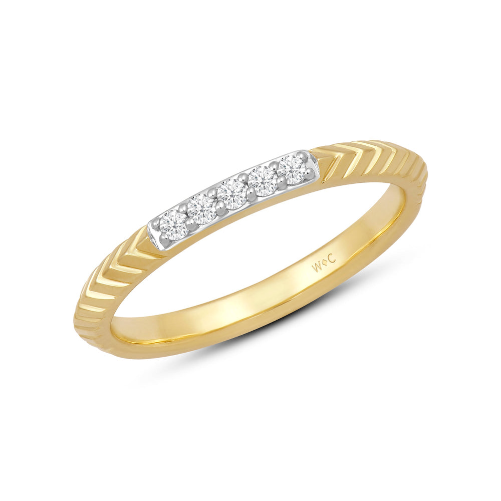 Slim Textured Diamond Ring with Jan Cut Diamond in 14KT Yellow Gold / Lab / 10 view 3
