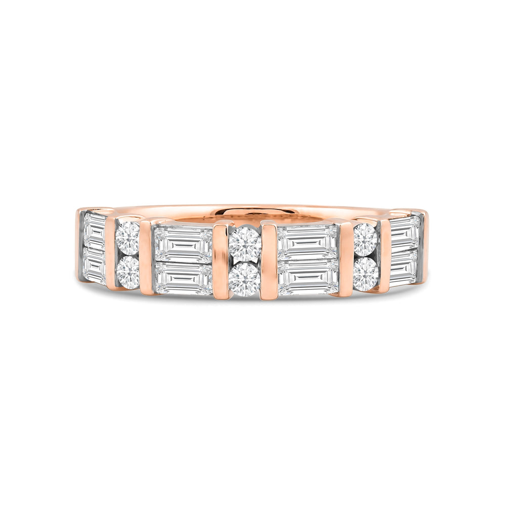 Two Line Baguette and Round Diamond Fashion Ring with 14KT Rose Gold / Lab / 1 Cut Diamond in 14KT Rose Gold / Lab / 1 view 1
