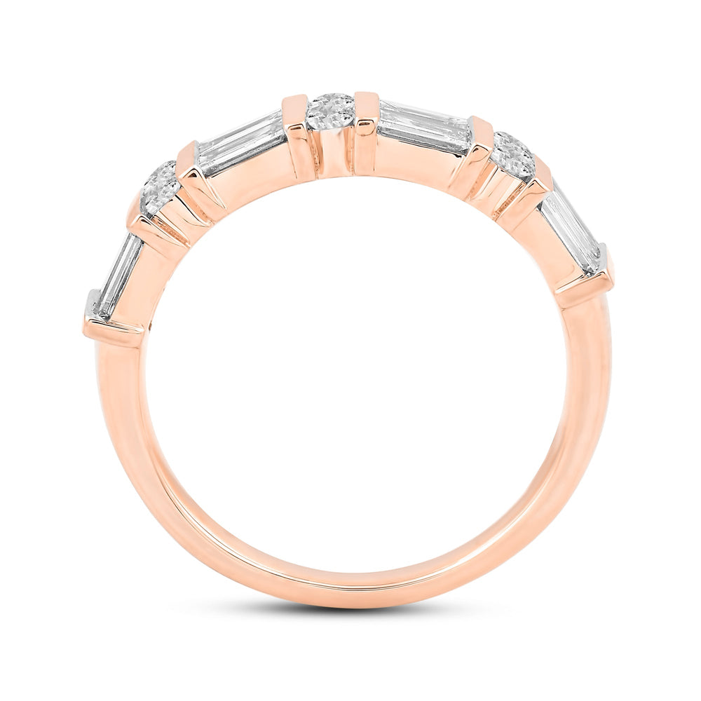 Two Line Baguette and Round Diamond Fashion Ring with 14KT Rose Gold / Lab / 1 Cut Diamond in 14KT Rose Gold / Lab / 1 view 2
