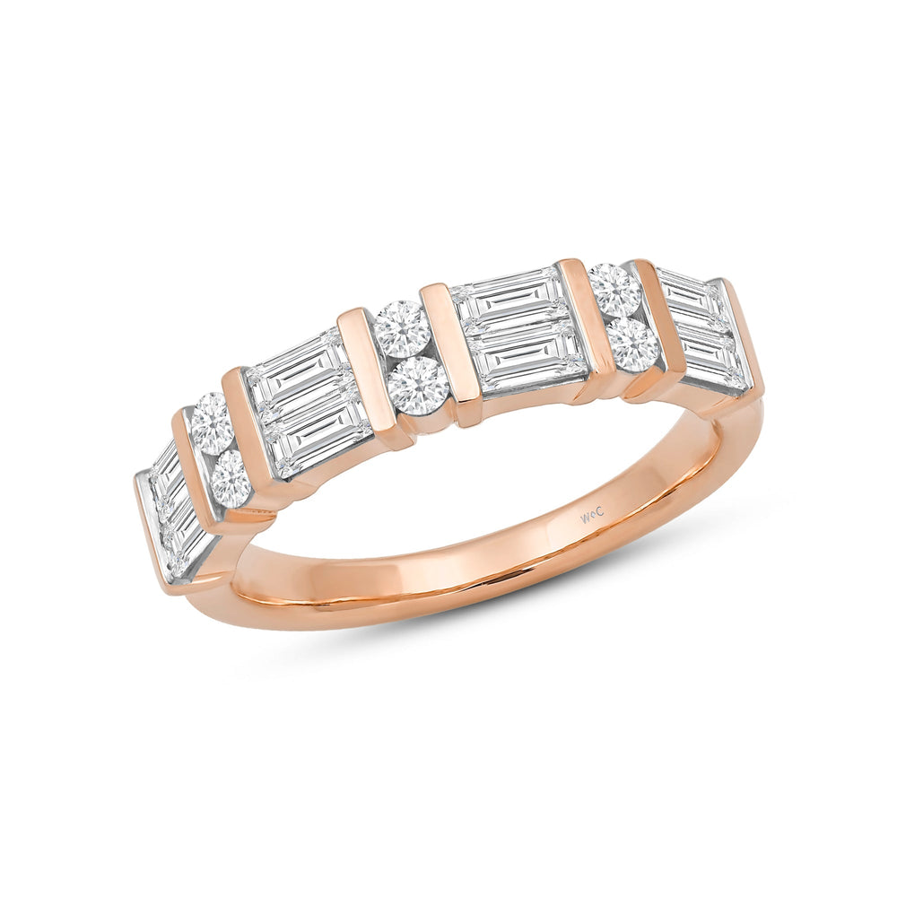 Two Line Baguette and Round Diamond Fashion Ring with 14KT Rose Gold / Lab / 1 Cut Diamond in 14KT Rose Gold / Lab / 1 view 3
