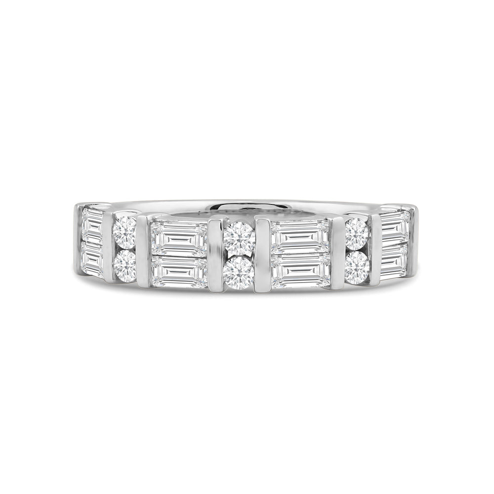 Two Line Baguette and Round Diamond Fashion Ring with 14KT White Gold / Lab / 1 Cut Diamond in 14KT White Gold / Lab / 1 view 1
