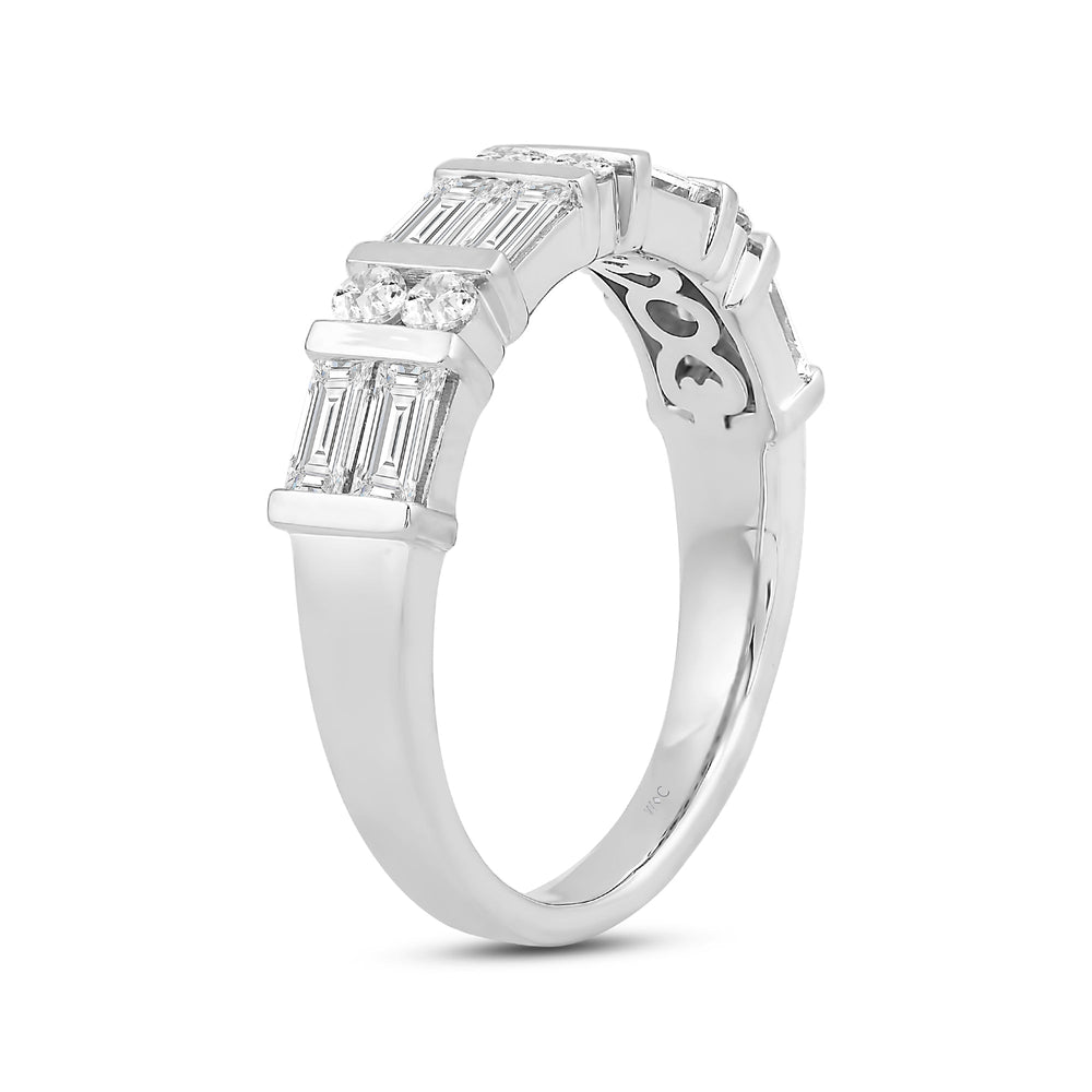 Two Line Baguette and Round Diamond Fashion Ring with 14KT White Gold / Lab / 1 Cut Diamond in 14KT White Gold / Lab / 1 view 4
