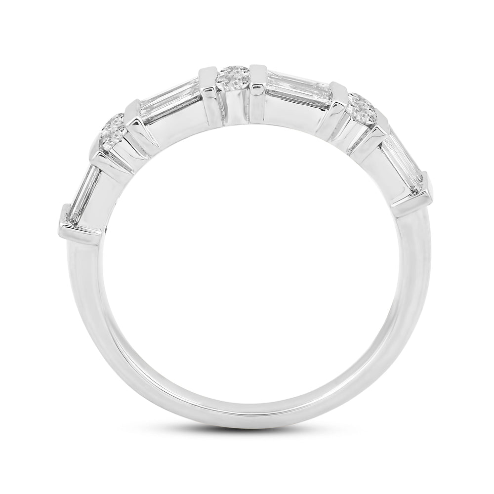 Two Line Baguette and Round Diamond Fashion Ring with 14KT White Gold / Lab / 1 Cut Diamond in 14KT White Gold / Lab / 1 view 2

