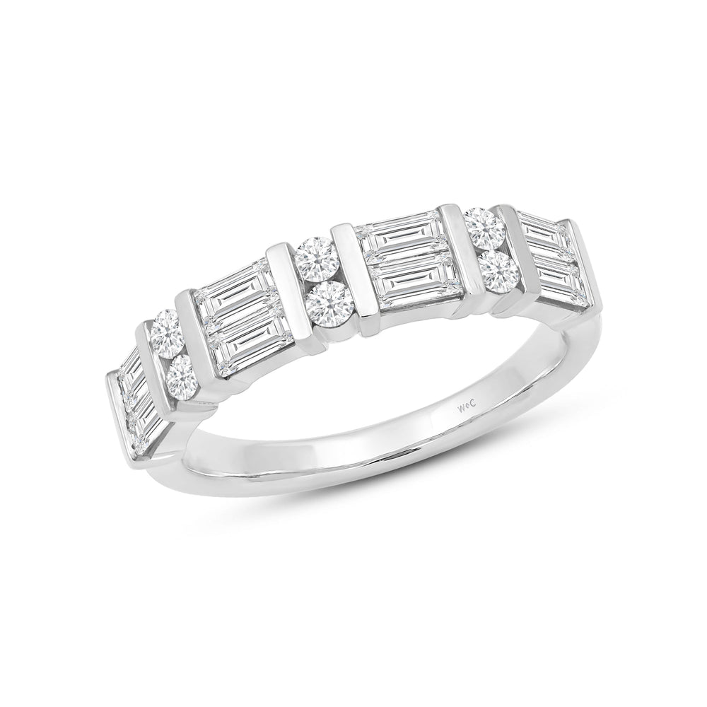 Two Line Baguette and Round Diamond Fashion Ring with 14KT White Gold / Lab / 1 Cut Diamond in 14KT White Gold / Lab / 1 view 3
