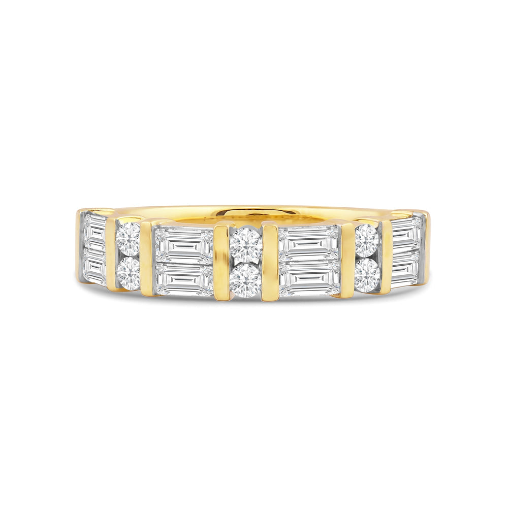 Two Line Baguette and Round Diamond Fashion Ring with 14KT Yellow Gold / Lab / 1 Cut Diamond in 14KT Yellow Gold / Lab / 1 view 1
